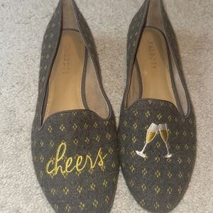 Talbots Gray Gold Embroidered Cheers Shoes 9.5 Champagne Ballet